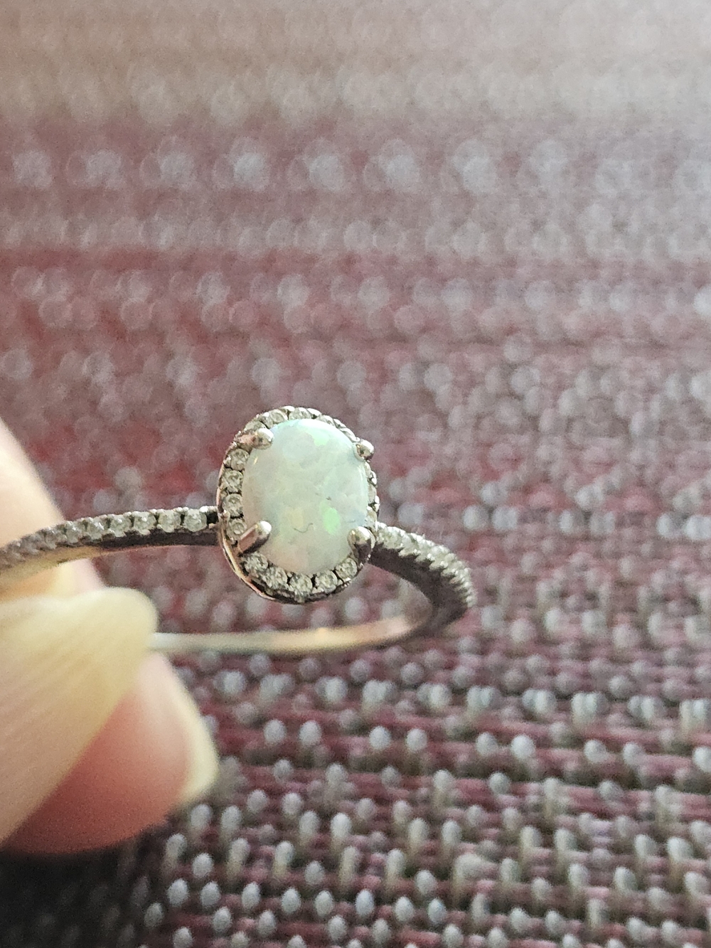 Opal Halo Solitaire Sterling Silver Ring Size 12
